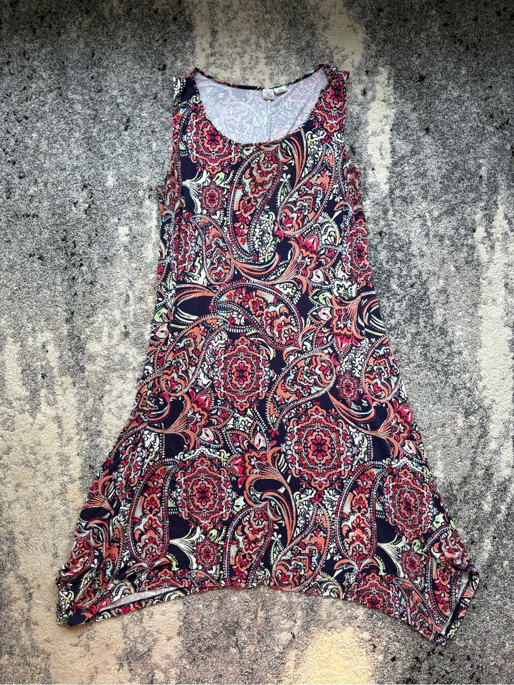 Artisan Ny Navy and Coral Paisley Midi Dress